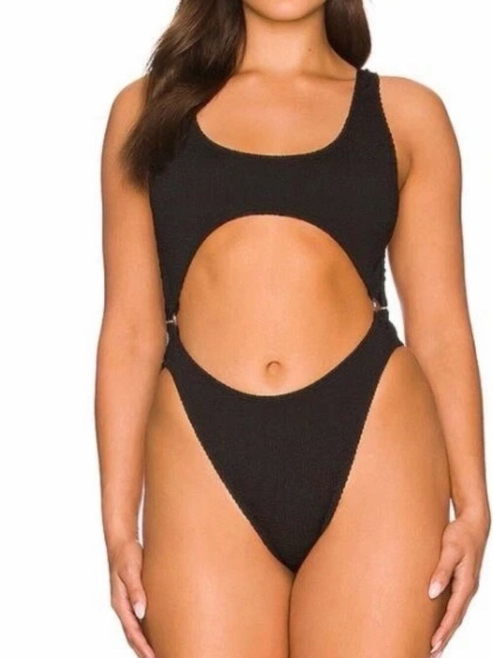 NEW GOOD AMERICAN SZ 2X/3xl Monokini Cutout One-Piece Swimsuit in Black textured